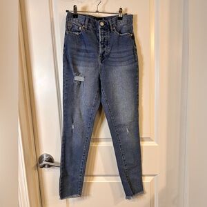 BBJ Los Angeles Distressed Button Fly Skinny Jeans - Medium Wash - Size 5/27